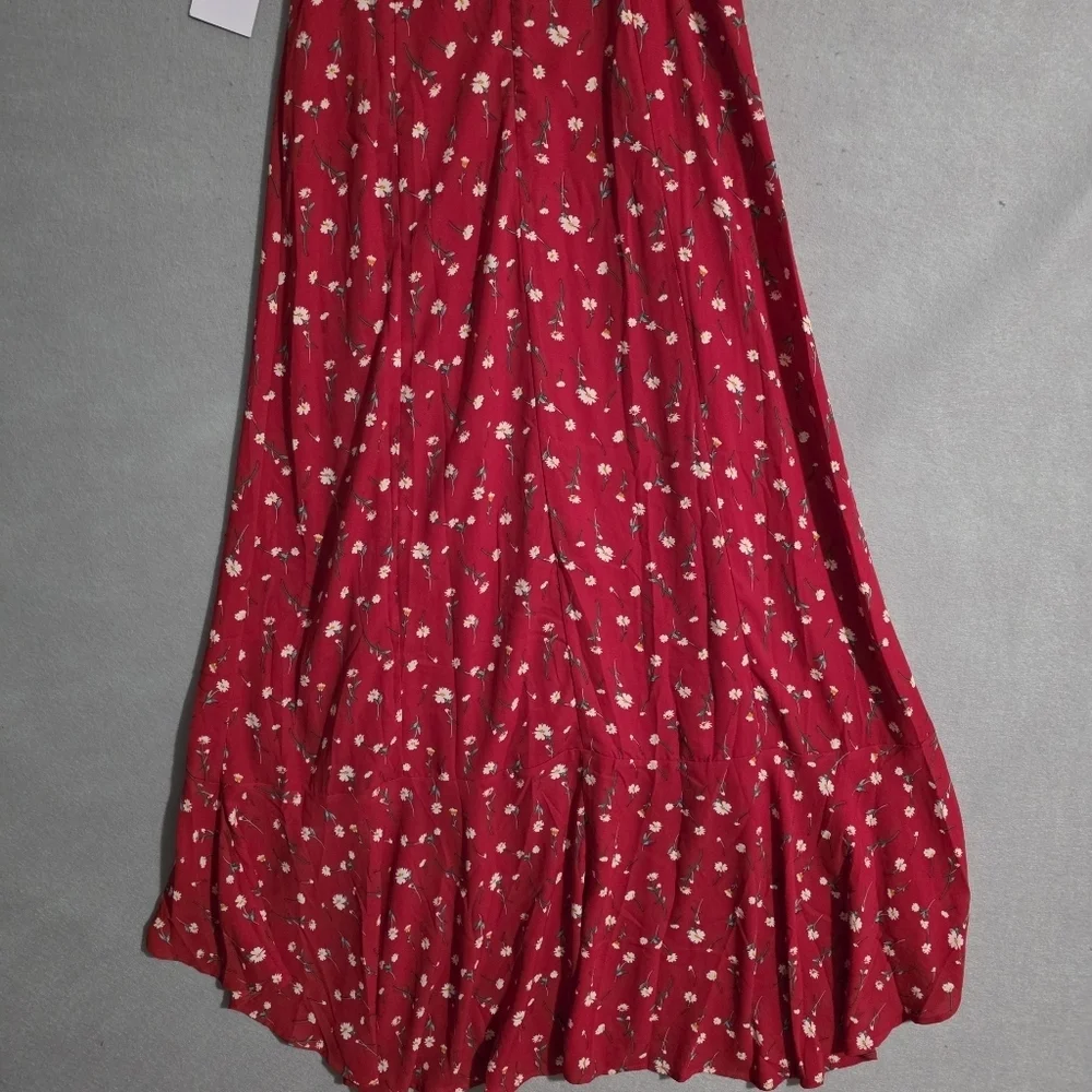 NWT If By Sea Anthropologie Red Floral Off The Shoulder Maxi Dress Size Medium - Picture 10 of 10